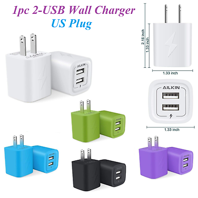 AILKIN 2 USB Charger Wall Plug Fast Charging Outlet AC Power Adapter Block Cube $4.59