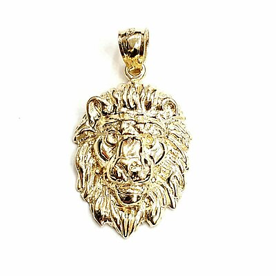 #ad 14k yellow solid Gold lion Leo head face zodiac Pendant charm fine jewelry 4.9g $318.00
