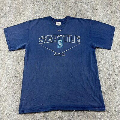 #ad VINTAGE Seattle Mariners Shirt Mens L Blue Center Swoosh Logo Baseball Nike 90s $10.46