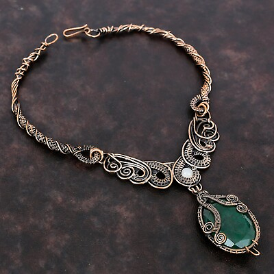 #ad Green Stone Gemstone Jewelry Copper Love Gift Wire Wrapped Chain Necklace 18.0quot; $33.90