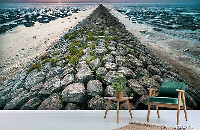 #ad 3D Beautiful Rock Beach Sunset Wallpaper Wall Murals Removable Wallpaper 709 AU $39.99