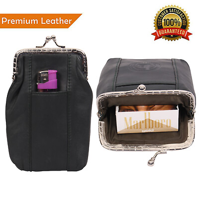 #ad Leather Cigarette Case Pack Holder Regular or 100#x27;s Lighter Pocket $12.94