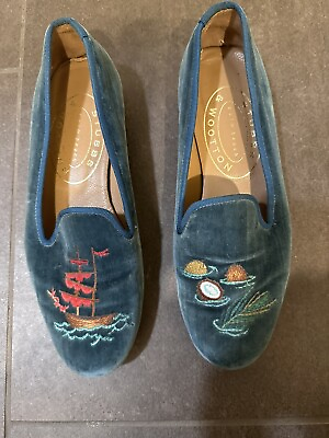 #ad Rare Women’s Stubbs amp; Wooten Velvet Embroidered Limited Edition Nautical Loafers $250.00