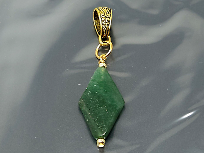 #ad Vintage Natural Green Jade GP Rhombus Pendant $25.00
