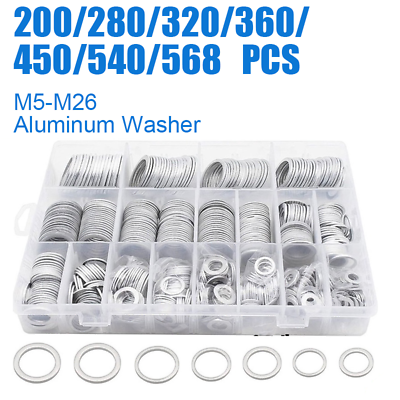#ad 568 200X Aluminum Sealing Washer Gasket Aluminum Flat Gaskets Washers Kit M5 26 $8.29