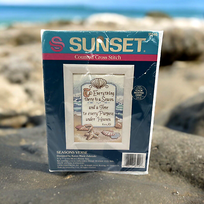 #ad CHRISTIAN RELIGIOUS Sunset Counted Cross Stitch Kit Beach #16540 Seasons Verse $8.00