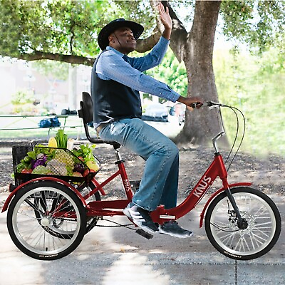 #ad Adult Foldable 24 In 3 Wheels And 7 Speed Tricycle Cruiser Bike Carrying Basket $368.99