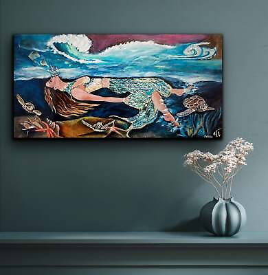 #ad Coastal Art Mermaid Style Print Ocean painting Coastal Decor $349.00