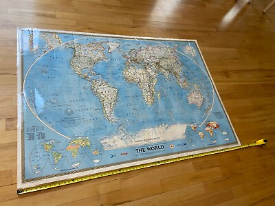 #ad HUGE world map National Geographic 1998 69quot;x48quot; Large Double Sided Laminated $32.50