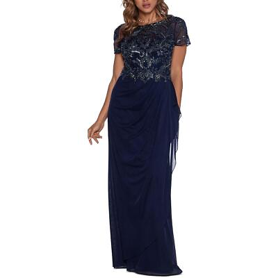 #ad Xscape Womens Navy Beaded Draped Formal Evening Dress Gown Plus 6 BHFO 0440 $88.99