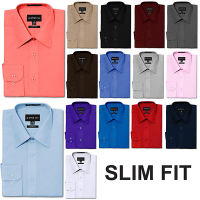 #ad NEW Men#x27;s Slim Fit Button Down Long Sleeve Solid Color Dress Shirts $22.95