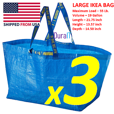 #ad NEW LARGE THREE IKEA FRAKTA SHOPPING BAG REUSABLE LAUNDRY TOTE GROCERY STORAGE $12.49