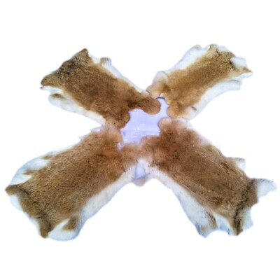 #ad 4PCS Genuine Rabbit Skin Fur Pelts Tanned Craft Grade Natural Leather Yellow Tan $30.39