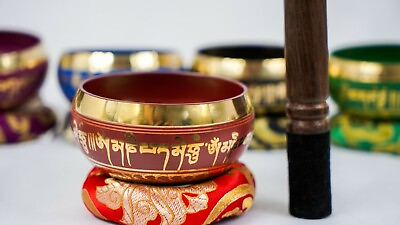 #ad Colorful RED Tibetan 3.5quot; Singing bowl for Yoga Meditation Sound healing. $27.19