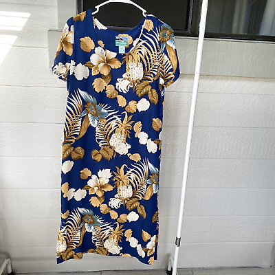 #ad Reyn Spooner Hawaiian Dress Womens Medium M Blue 100% Rayon Floral Hibiscus $39.99