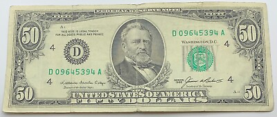 #ad 1985 Vintage $50 Note Vintage Currency Cleveland Fifty Dollar Bill $69.75