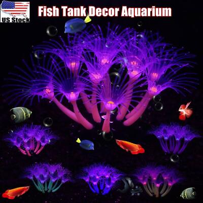 #ad Silicone Glowing Artificial Fish Tank Aquarium Coral Underwater Decor Ornament $13.49