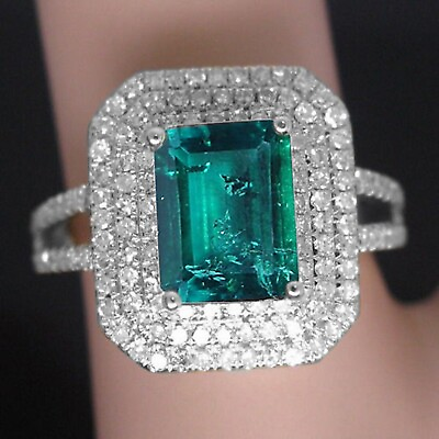 #ad 14KT Gold amp; 2.80Ct AA Natural Zambian Green Emerald amp; IGI Certified Diamond Ring $359.10