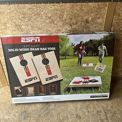 #ad 36 IN WOOD SOLID ESPN CORNHOLE All Weather Bean Bags Set Tailgate Games Players $145.55