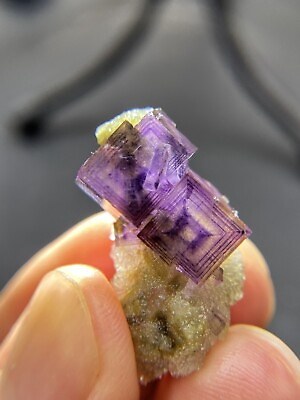 #ad Rare exquisite natural multi layer purple window cubic fluorite crystal China $38.00