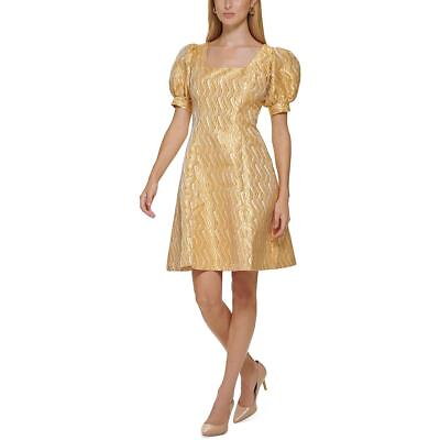 #ad Calvin Klein Womens Gold Metallic Mini Fit amp; Flare Dress 4 BHFO 7785 $44.99