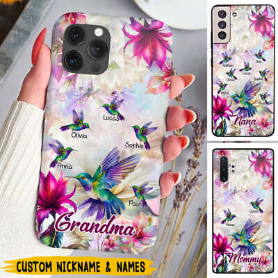 #ad Hummingbird Grandma With Grandkids Floral Personalized Mothers Day Phone Case $25.99