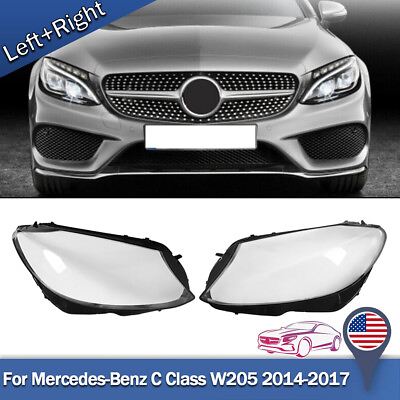 #ad 1Pair Headlight Clear Cover Lens For Benz C Class W205 C200 C260 C280 C300 14 17 $75.03