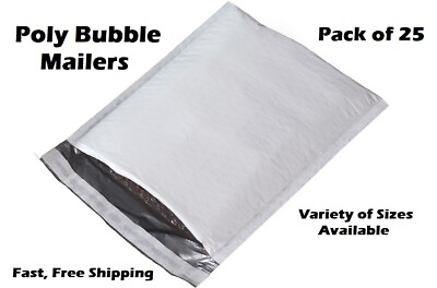 #ad 25 SELF SEALING POLY WHITE BUBBLE MAILERS PADDED MAILING BAGS SHIPPING ENVELOPES $26.89