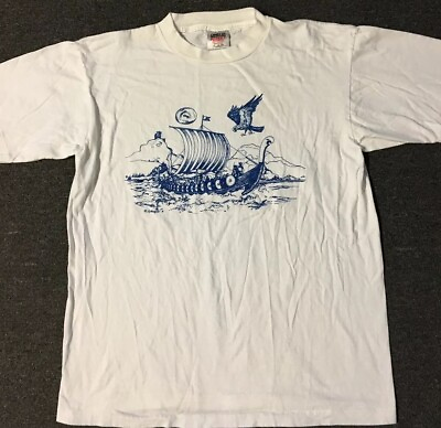 #ad Vtg 80s Viking Ship Shirt L USA Single Stitch Gothenquist 90s Nautical Sailing $49.95