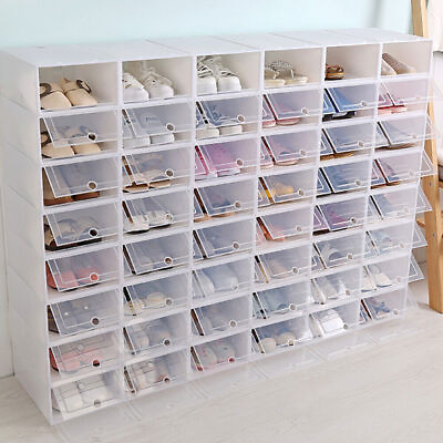 #ad 20 24* Stackable Shoe Storage Box Durable Plastic Sneaker Display Case Organizer $45.00
