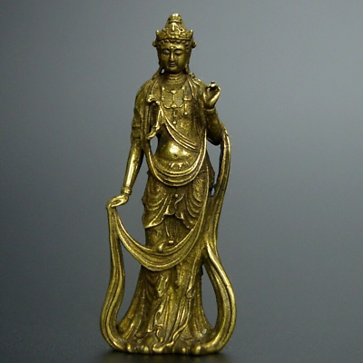 #ad Chinese old collection handwork bronze Guanyin Bodhisattva pocket statue $4.15