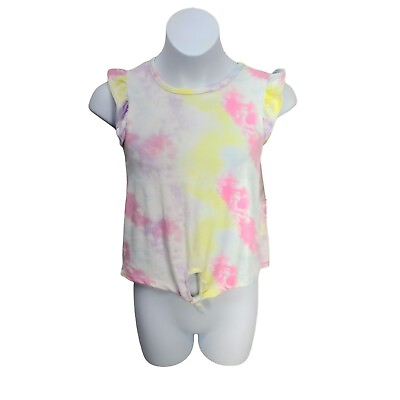 #ad Bobbie Brooks Small 6 6x Rainbow tye dye ruffle sleeve tie front blouse $12.95