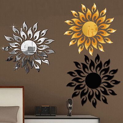 #ad 3D Mirror Sun Wall Sticker Removable Acrylic Mural Decal Home Art Decor DIY Room $7.68