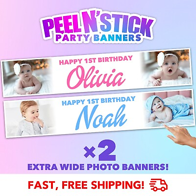 #ad 2X PERSONALISED PHOTO BIRTHDAY BANNERS Fast free shipping GBP 4.89