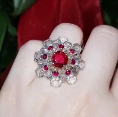 #ad Beautiful Red Brilliant Round Cut Ruby With Clear White CZ 41.24TCW Cluster Ring $319.00