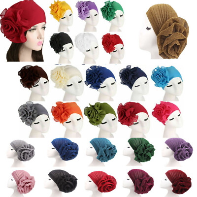 #ad Women Hair Loss Head Scarf Turban Cap Big Flower Muslim Cancer Chemo Beanie Hat* $5.09