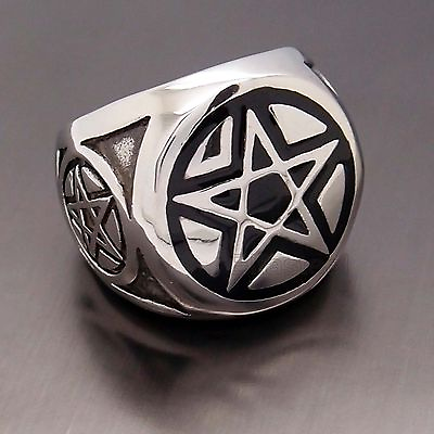 #ad MEN#x27;S Magic Pentagram Pentacle Star 316L Stainless Steel Biker Ring Jewelry $6.85