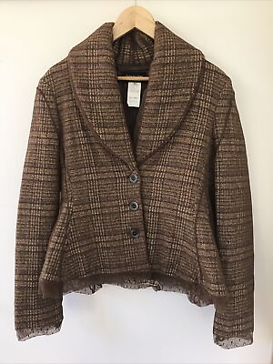 #ad Patrizia Pepe Plaid Wool Blend Fine Mesh Lace Italian Blazer Jacket 42 30quot; M $159.99