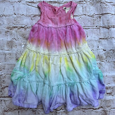 #ad Pandemonium Boho Cute Multicolor Tie Dye Rainbow Tiered Sundress Sleeveless 3T $23.00