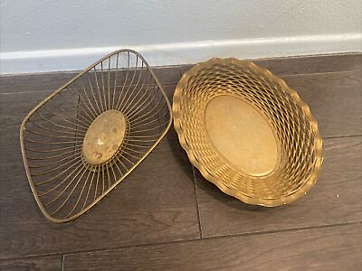 #ad #ad Vintage Brass Plated Oval Metal Wire Basket Table Decor Fruit Bread MCM Kitchen $39.99