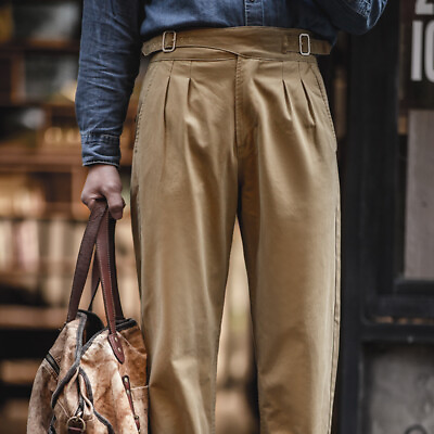 #ad Mens Vintage Style British Style Gurkha Pants Pleated Casual Long Trousers HOT $70.19