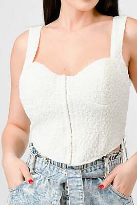 #ad Crinkle Stretch Knit Sweetheart Hooked Bustier Cropped Top $31.99