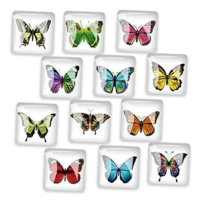 #ad 12Pcs Butterfly Fridge Magnets Decoration for CraftsGlass Butterfly Squre $19.98