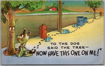 #ad Dog Tree Cartoon Comic Humor Postcard S81 $4.99