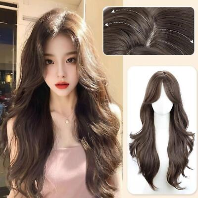 #ad Long Curly Hair Synthetic Natural Middle parted Curly Fiber Heat resi Sell $18.38