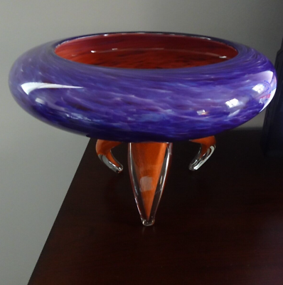 #ad Signed 1996 David Lewin Studio Art Glass TRI POD Root Bowl Sculpture $679.50