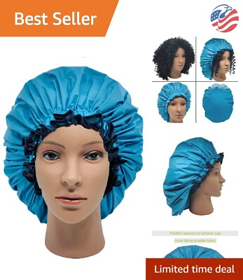 #ad Oversized Extra Blue Shower Cap for Braids Double Layer Satin Waterproof $13.99