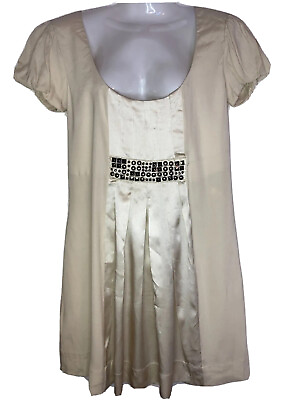 #ad Hale Bob Sz Medium Silk Beige Studded Cocktail Dress Cap Sleeve Salesman Sample $19.97