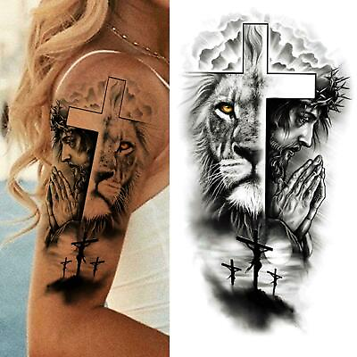 #ad Cross Lion Waterproof Temporary Tattoo Sticker Fake Body Art Arm For Men Women $8.99