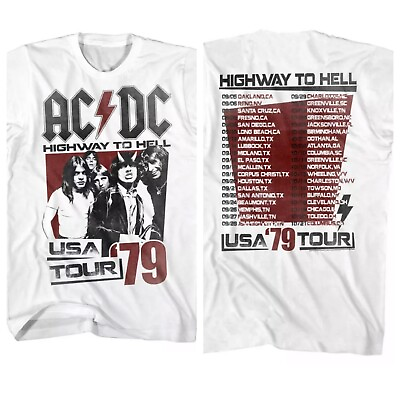 #ad ACDC Mens New T Shirt Two Sided 79 Highway To Hell 100% White Cotton in SM 5XL $39.99